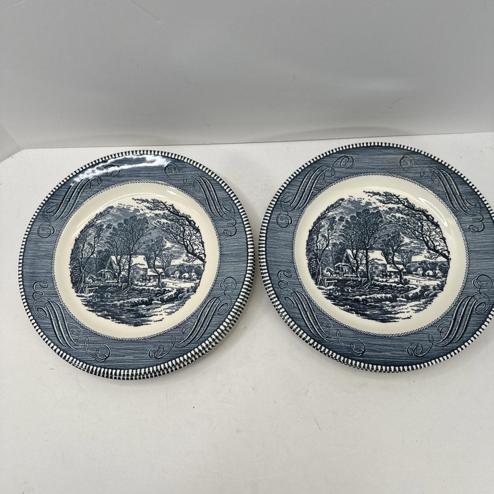 Currier And Ives Vintage Set of 6 - 10" Dinner Plates The Old Grist Mill